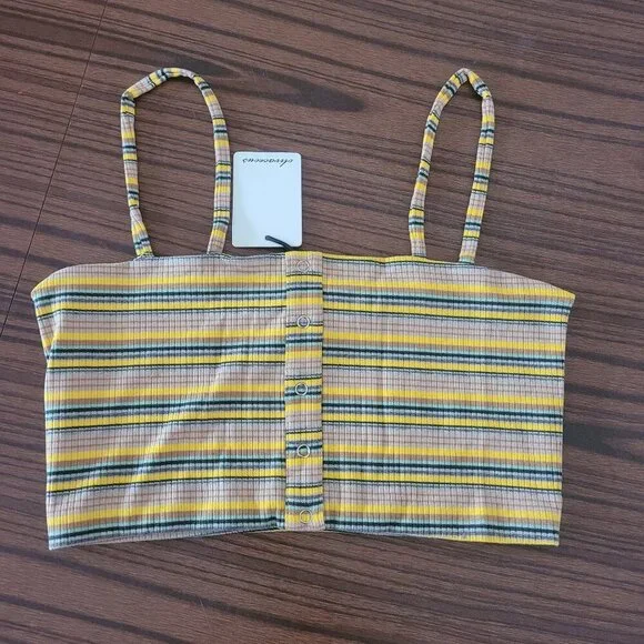 NWT Anthropologie Oliviaceous Spaghetti Strap Striped Yellow Green Crop Top M - Picture 2 of 12